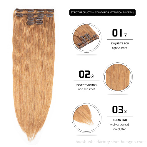 Fast Shipping Virgin Brazilian Full Head Clip In Hair Extension, Straight Human Hair Clip On  Extensions